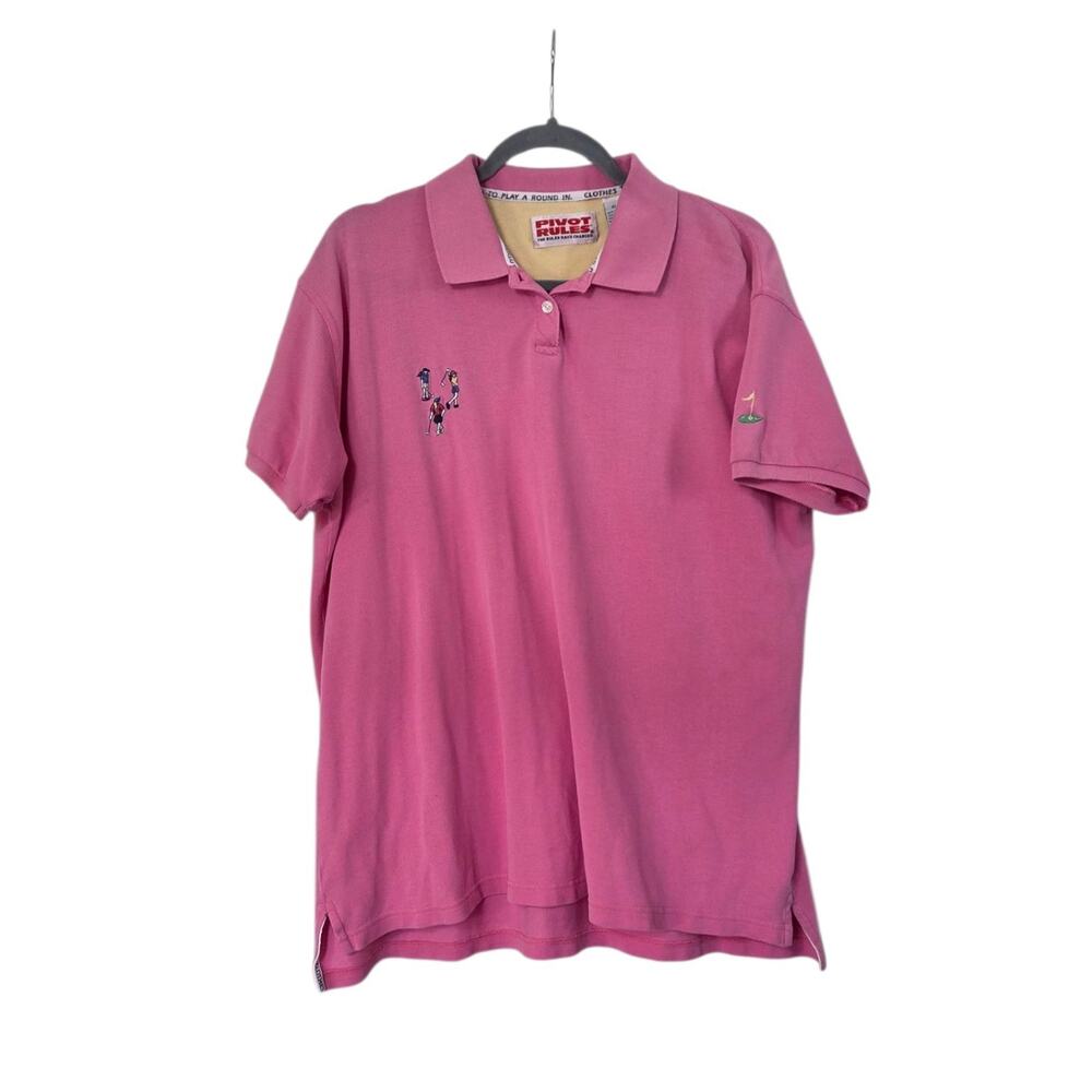 Vintage Pivot Rules Pink Embroidered Golfers Preppy Golf Polo Shirt, Women's XL